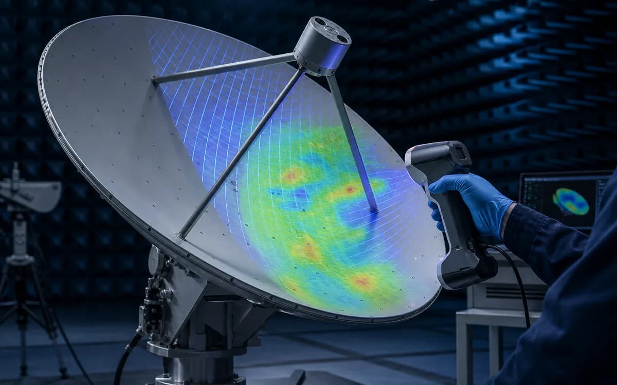 Digitalização tridimensional da superfície de uma antena parabólica em laboratório